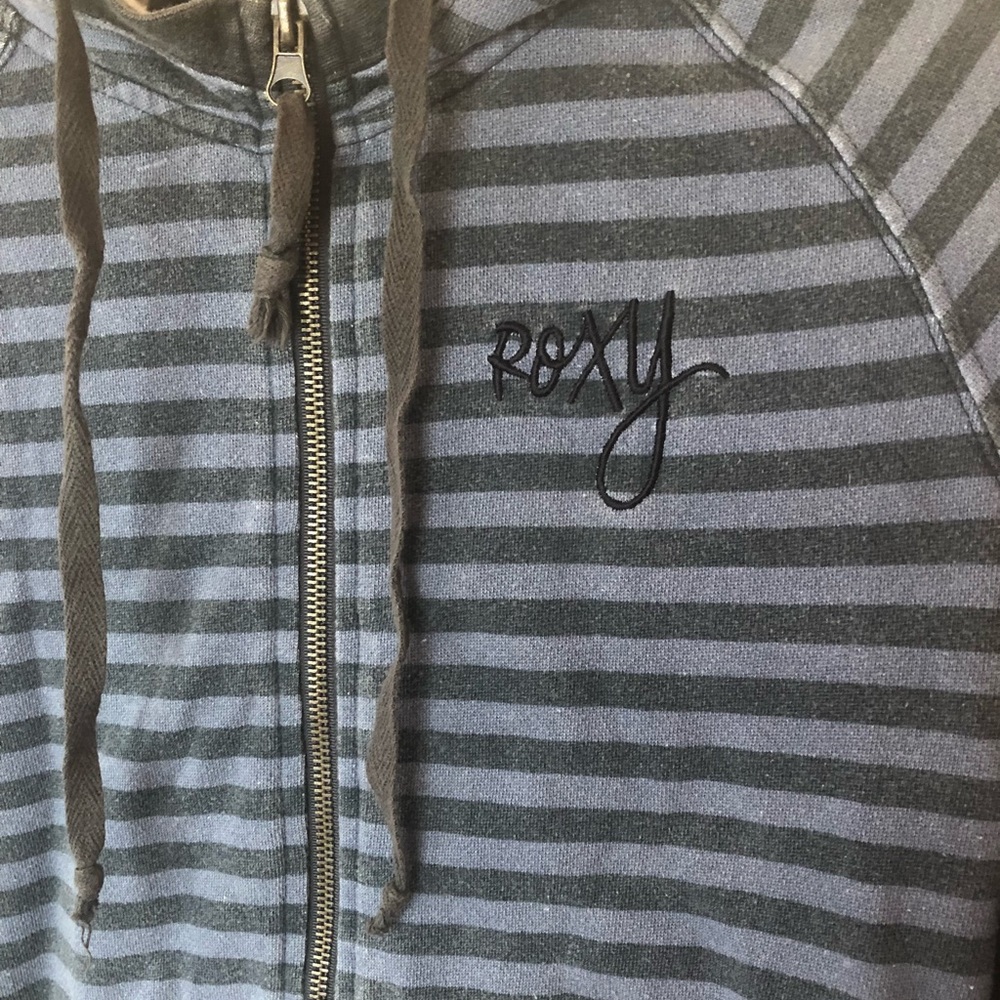 Blue/ Gray Roxy Striped Beachy zip-up Hoodie